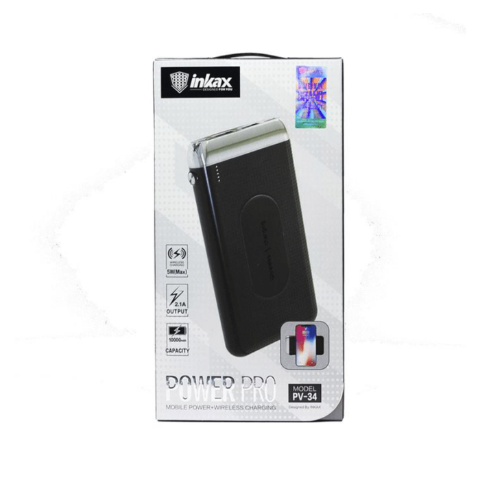 INKAX Power Bank 10000mAh PV-34 2.1A Charge Rapide Cable & Wireless – Noir Tunisie