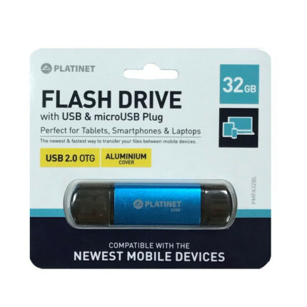 Clé USB Platinet 32 Go 2in1 USB 2.0 & Micro USB Plug OTG Bleu – PMFA32BL Tunisie