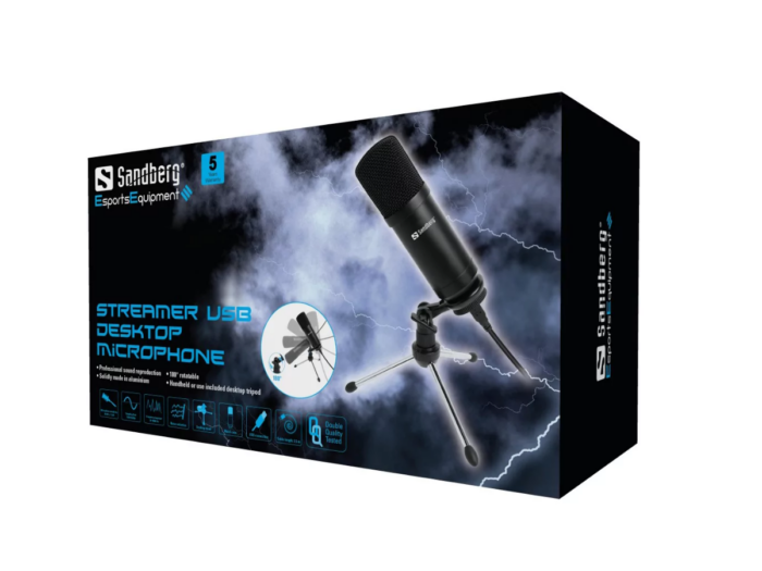 Microphone de bureau USB Sandberg Streamer -Noir -126-09 Tunisie