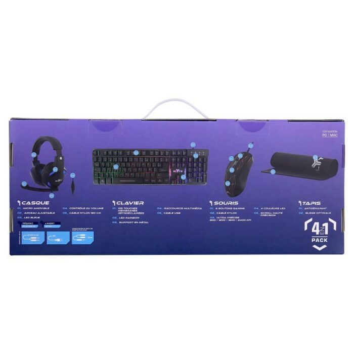 Pack Gaming 4 en 1 – AZERTY T’nB ELYTE – Clavier + Souris + Tapis + Casque Tunisie