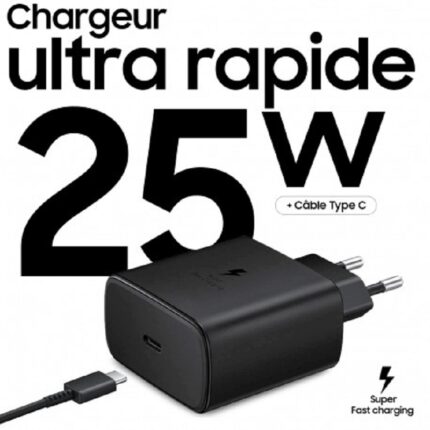 Chargeur Sumsung ultra rapide 25W PD ADAPTER BLACK+ CABLE Tunisie