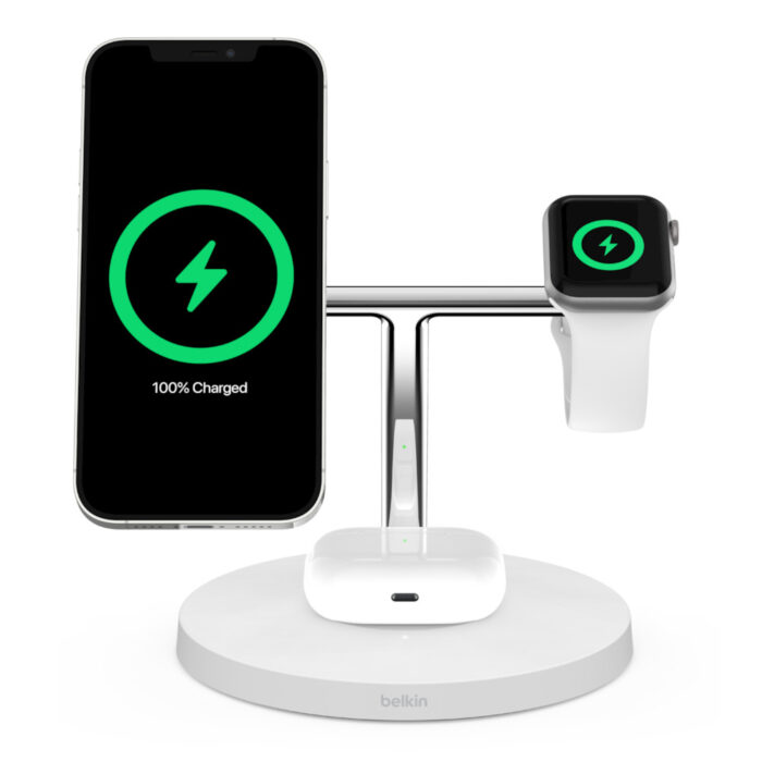 Chargeur sans fil BOOST CHARGE™ PRO 3-en-1 15W avec MagSafe Pour Apple iPhone 12, Apple Watch et AirPods Blanc – WIZ009VFWH Tunisie