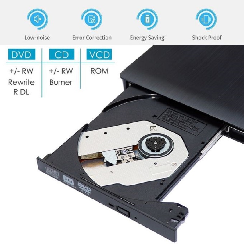 Lecteur de Cd Dvd externe, Usb 2.0 Slim Protable Lecteur cd-rw externe Dvd-rw  Burner Writer Player pour ordinateur portable pc de bureau, noir
