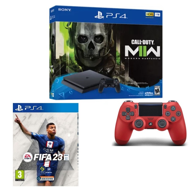 Playstation-PS4-1To-Call-Of-Dutty-Modern-Warfare-II-Bundle-Manette-PS4-Rouge-jeux-fifa-2023