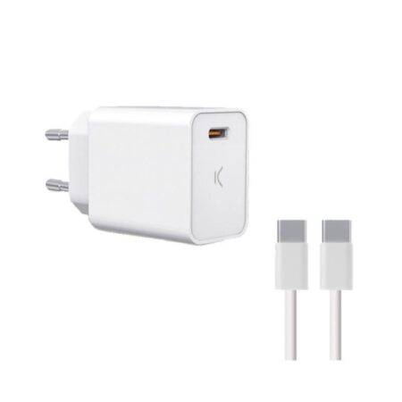 Chargeur KSIX 20W PD + Câble USB C -USB C Blanc – B1740CDC20PD Tunisie