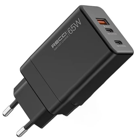 Chargeur Recci USB-A et 2x USB-C 65W – Noir- RC56E Tunisie