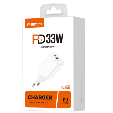 Chargeur Recci 33W – Blanc- RC60E Tunisie