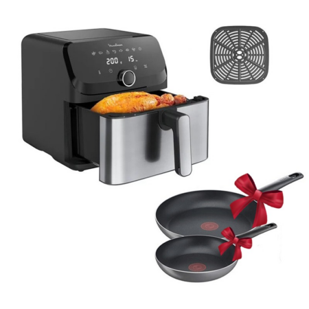 Friteuse Sans Huile Moulinex Easy Fry Mega 7.5 L EZ855D20 + Set De 2 Poêles Tefal Easy Plus Noir Tunisie