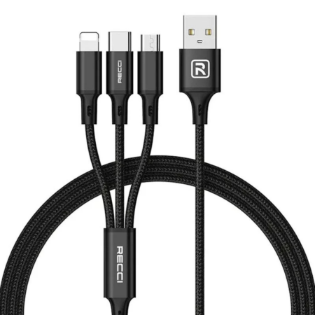 Cable Recci RCS-D120 3 In 1 Lightning + Micro + Type-C -Noir -RCS-D120 Tunisie