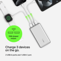 Power Bank Belkin Boost Charge 3 ports 10K  – Gris- BPB011BTGY Tunisie